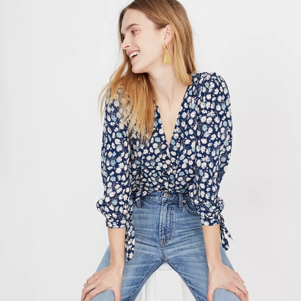 Madewell Tie-Sleeve Button-Down Top in French Floral